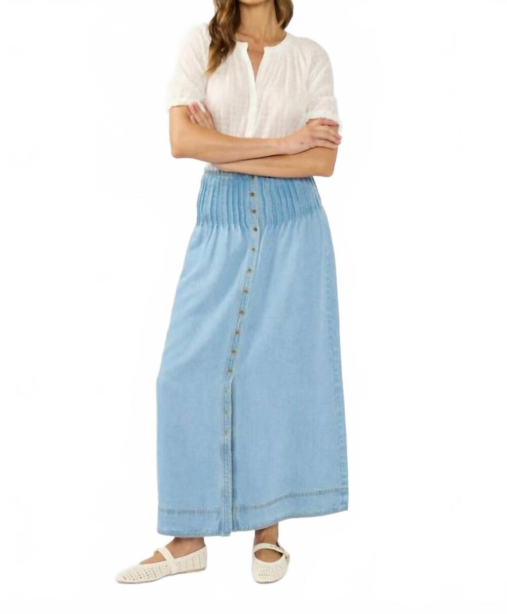 NEW LOVESTITCH harper skirt with pintucks in light wash